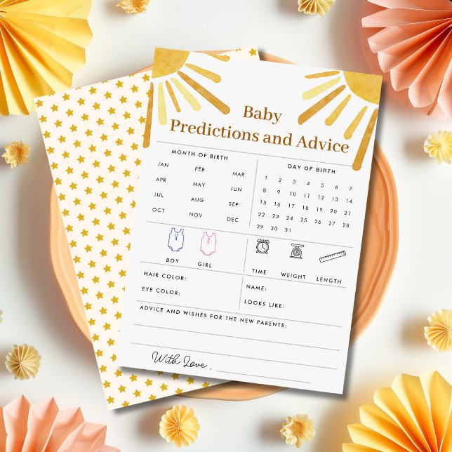 Ray of Sunshine Baby Predictions & Advice Card (baby predictions and advice)