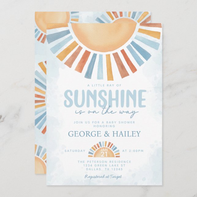 Ray of Sunshine Baby Shower Invitation (Front/Back)