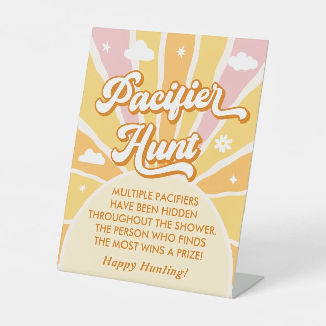 Ray of Sunshine Baby Shower Pacifier Hunt Game Pedestal Sign (Front)