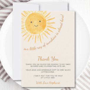Ray Of Sunshine Baby Shower Thank You Card