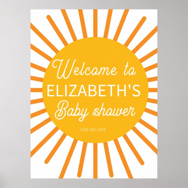 Ray of Sunshine Baby Shower Welcome Sign (Front)