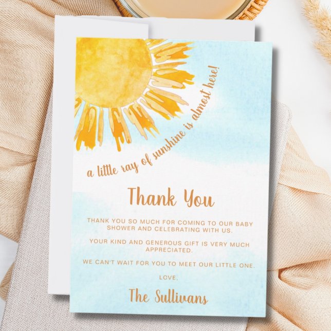 Ray of Sunshine Blue Sky Baby Shower  Thank You Card (Creator Uploaded)