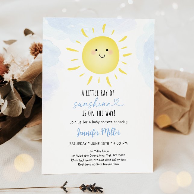 Ray of Sunshine Blue Sunshine Cloud Baby Shower Invitation (Creator Uploaded)
