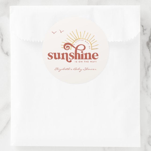 Ray of Sunshine | Boho Baby Shower   Classic Round Sticker (Bag)