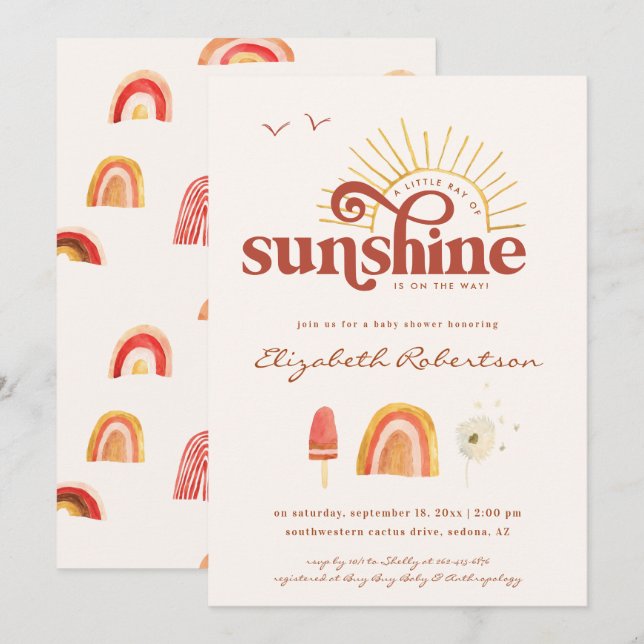 Ray of Sunshine | Boho Baby Shower  Invitation (Front/Back)