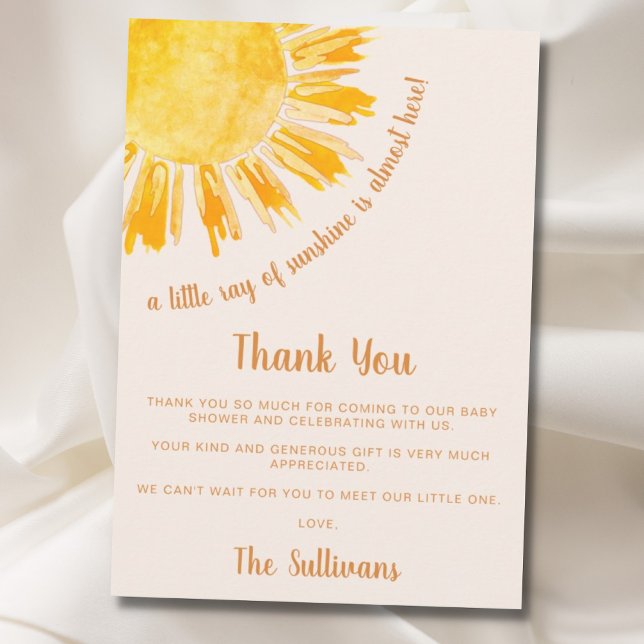 Ray of Sunshine Boho Baby Shower  Thank You Card (Creator Uploaded)