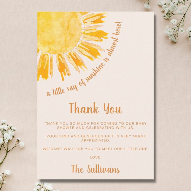 Ray of Sunshine Boho Baby Shower Thank You Card (Creator Uploaded)