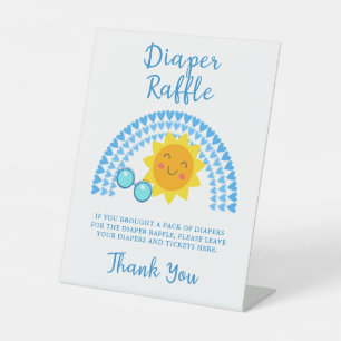 Ray of Sunshine Boy Baby Shower Diaper Raffle Pedestal Sign
