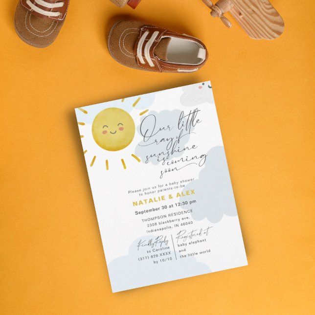 Ray of Sunshine Clouds Boy Blue Baby Shower  Invitation (Creator Uploaded)