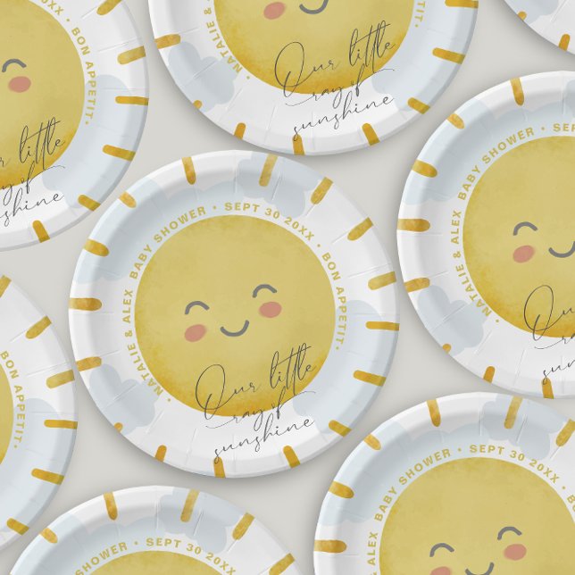 Ray of Sunshine Clouds Boy Blue Baby Shower  Paper Plate (Creator Uploaded)