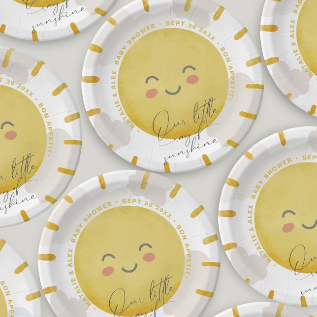 Ray of Sunshine Clouds Neutral Baby Shower  Paper Plate (Creator Uploaded)