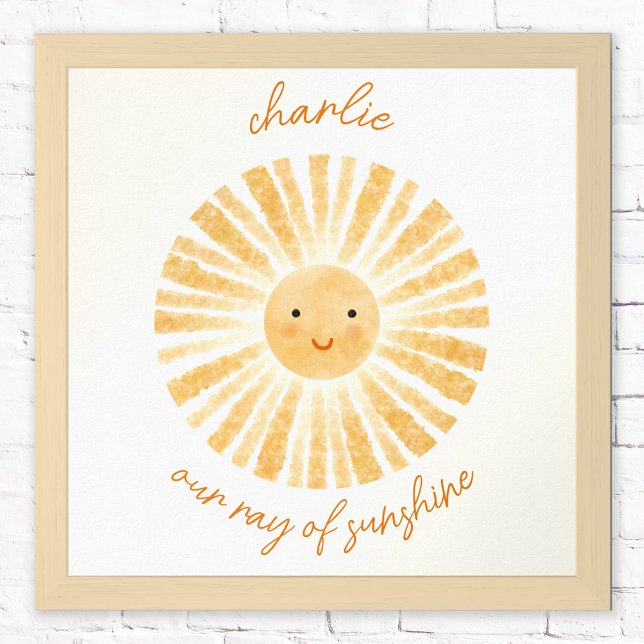 Ray of Sunshine Personalised Nursery Decor Poster (Our ray of sunshine personalized custom text happy watercolor sun poster for nursery decor)