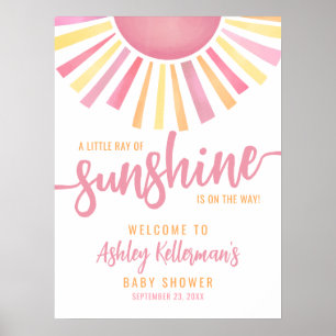 Ray Of Sunshine Pink Sun Baby Shower Welcome Sign