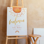 Ray of Sunshine Rainbow Baby Shower Welcome Sign<br><div class="desc">A welcome sign to match our "Little Ray of Sunshine Boho Rainbow Baby Shower" invitations. This adorable baby shower welcome sign features a hand-painted boho watercolor sun at the top of the sign. Below, "welcome" appears in brushed gold script lettering and the mum's name is in elegant, minimalist typography. For...</div>