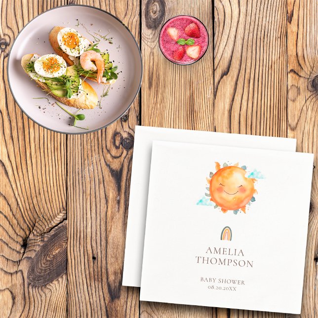 Ray Of Sunshine Rainbow Welcome Boho Baby Shower Napkin (Creator Uploaded)