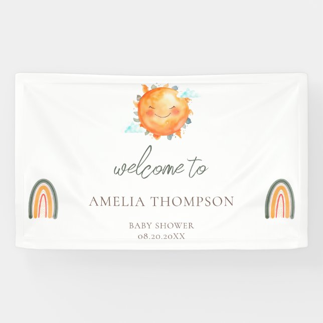 Ray Of Sunshine Rainbow Welcome Summer Baby Shower Banner (Horizontal)