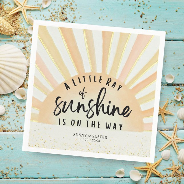 Ray Of Sunshine Retro Summer Beach Baby Shower Napkin (Creator Uploaded)