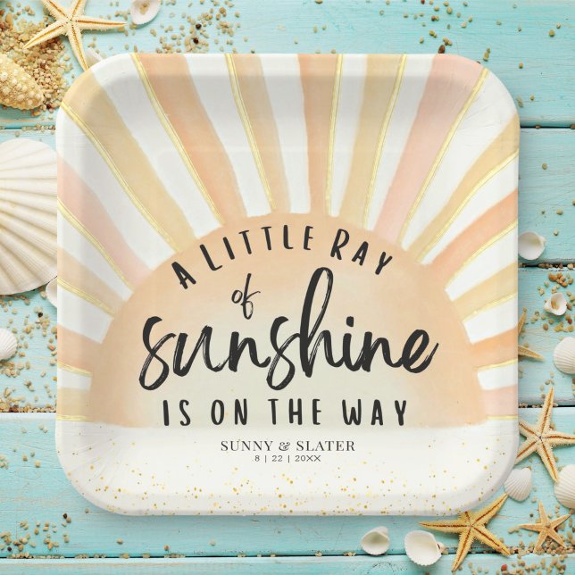 Ray Of Sunshine Retro Summer Beach Baby Shower Paper Plate (Creator Uploaded)