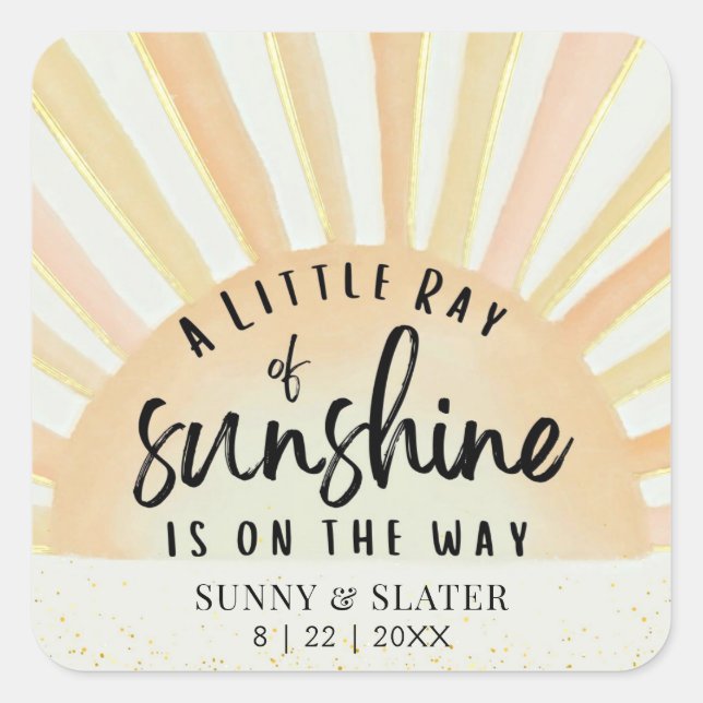 Ray Of Sunshine Retro Summer Beach Baby Shower Square Sticker (Front)