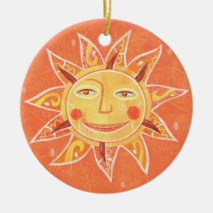 Ray Play Smiling Orange Sun Art Ceramic Tree Decoration