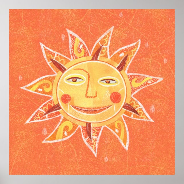 Ray Play Smiling Orange Sun Art Poster (Front)