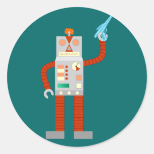 Raygun Robot Invasion Classic Round Sticker
