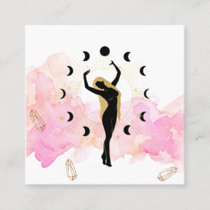 *~* Rays Crystals Cosmic Gold Black Goddess Moon Square Business Card