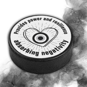 Rays, Heart , Black Evil Eye protection monogram   Hockey Puck