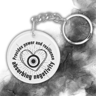 Rays, Heart , Black Evil Eye protection monogram Key Ring