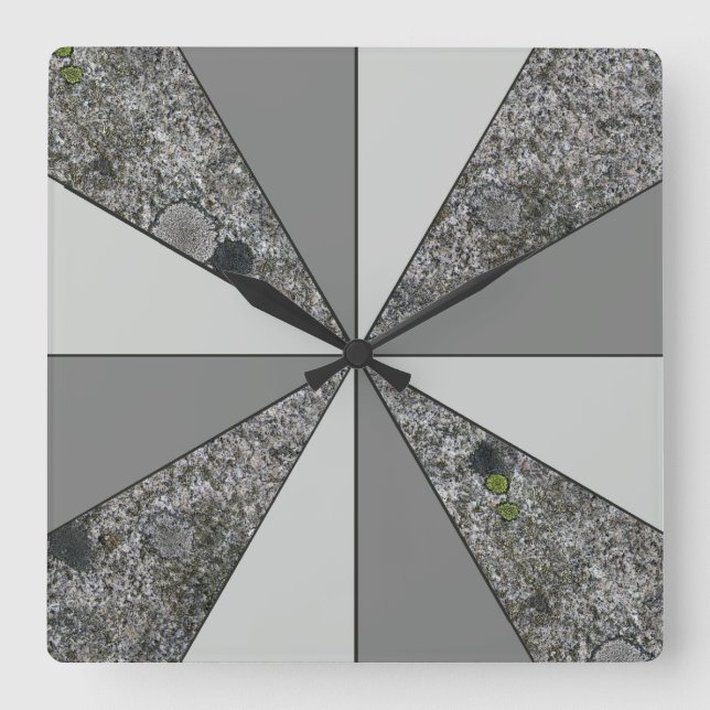 Rays of Grey Granite and Grey Colours Square Wall Clock (Front)