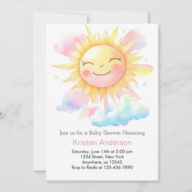 Rays of Joyful Sunshine Girl Baby Shower Invitation (Front)