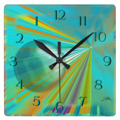 Image of Rays on Planet Abstract Design in Turquoise Square Wall Clock