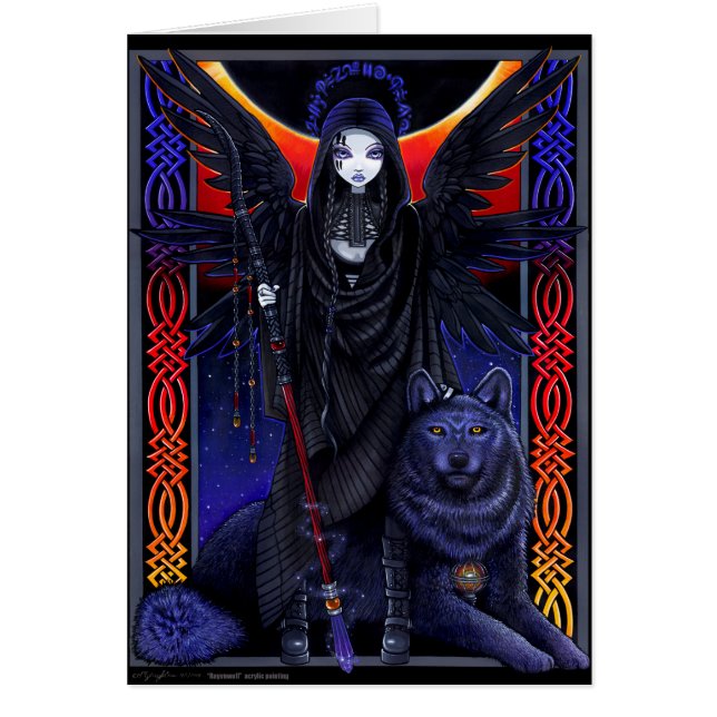 Rayvnwolf Celestial Guardian Angel Wolf Card (Front)