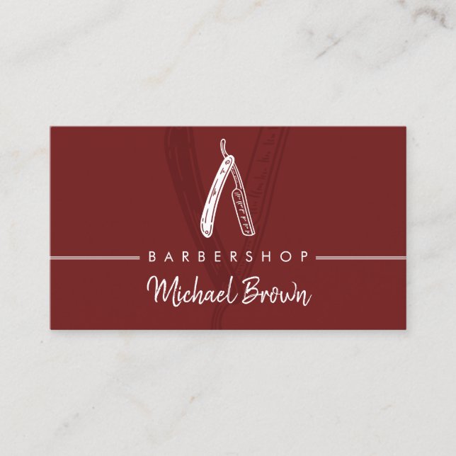 Razor Barber Burgundy Business Card (Front)