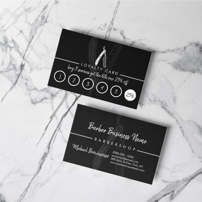 Razor Barber Coiffure Hairdresser Discount Loyalty Business Card (Razor Barber Coiffure Hairdresser Discount Loyalty Business Card)