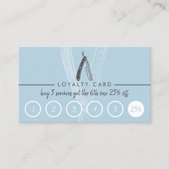 Razor Barber Men Coiffure Hairdresser Blue Loyalty Business Card (Front)