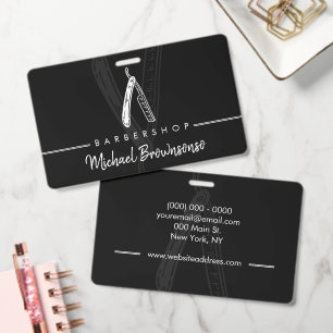 Razor Barber shop black logo simple ID Badge