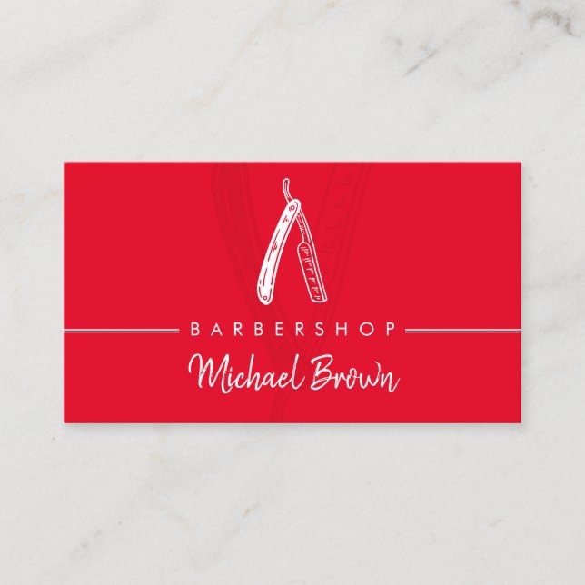 Razor Barber Shop Red Business Card (Front)