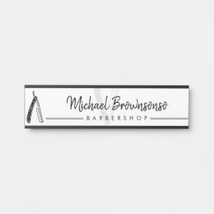 Razor Barber shop white black logo elegant Door Sign