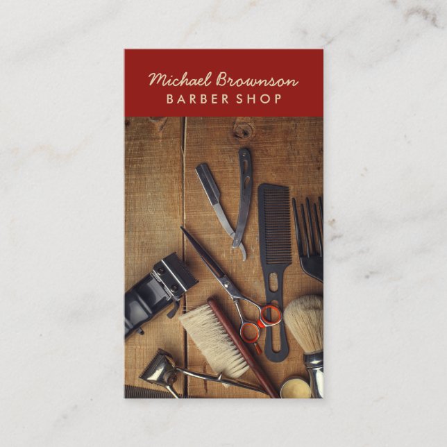 Razor Barber Tools Rustic Hipster Style Business Card (Front)