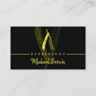 Razor BarberShop Logo Black Yellow Business Card