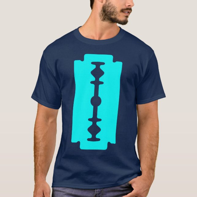 Razor Blade - Cyan on Dark T-Shirt (Front)