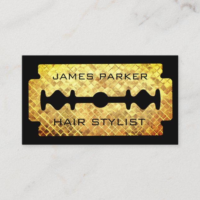 Razor Blade Gold Faux Barber Hair Stylist Business Business Card (Front)