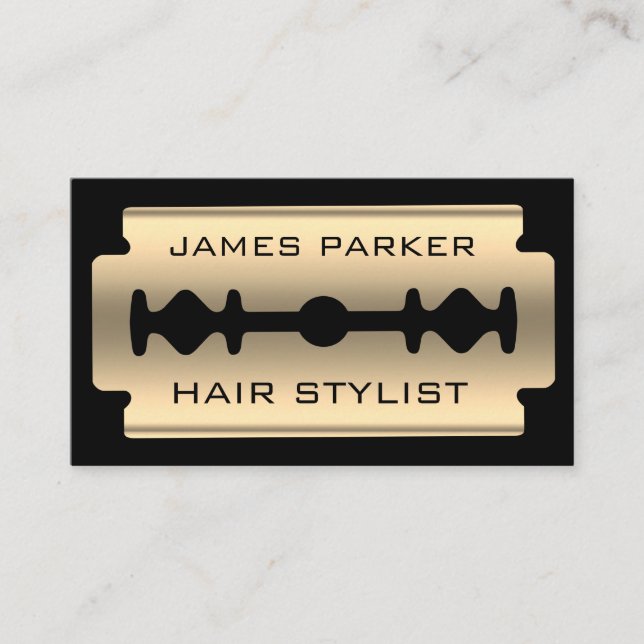 Razor Blade Gold Faux Barber Hair Stylist Business Card (Front)