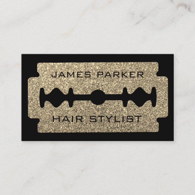 Razor Blade Gold Faux Barber Hair Stylist Business Card (Front)