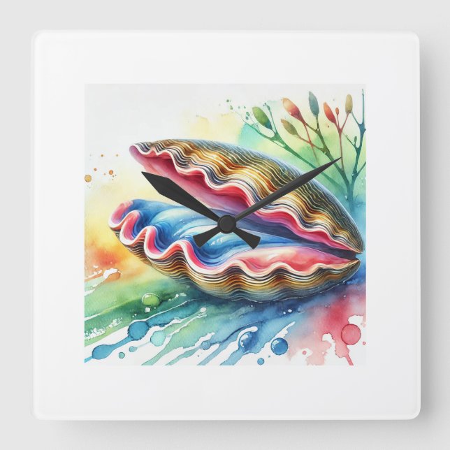Razor Clam Navaja 170724AREF130 - Watercolor Square Wall Clock (Front)