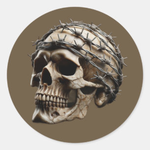 Razor Wire Wrapped Skull Classic Round Sticker