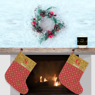 Razzle Dazzle Christmas Glitter Polka Dots Red Large Christmas Stocking