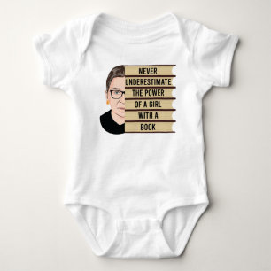 RBG Quote, Never Underestimate the Power of a Girl Baby Bodysuit