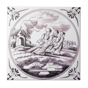 RBT13 Delft Biblical Manganese Red Ceramic Tile